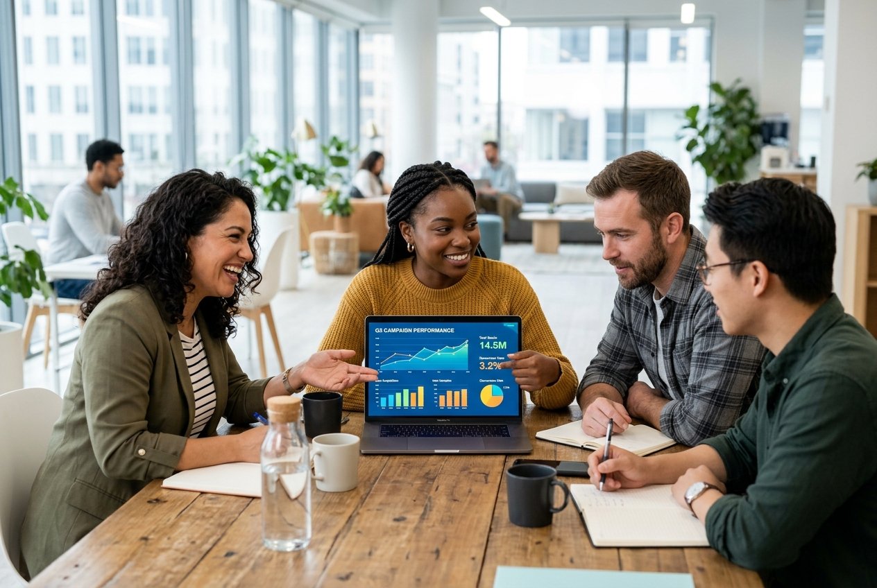 Marketing team reviewing how to advertise on ig effectively